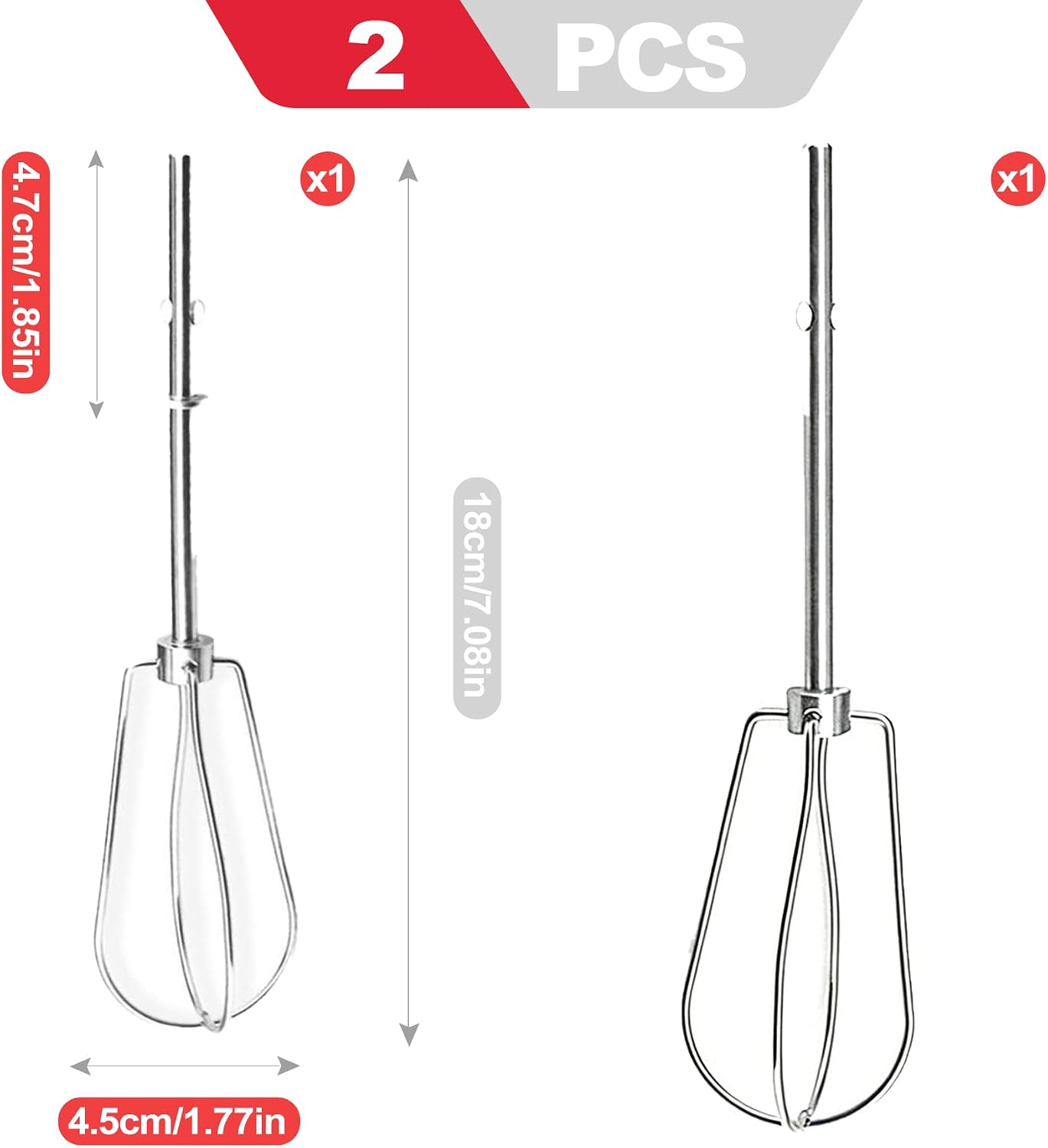 2 Pack Stainless Steel Hand Mixer Beaters, Universal Replacement Attachments for Most Electric Handheld Mixers, Durable Whisk Accessories for Easy Baking, Mixing Eggs, Cream and Dough
