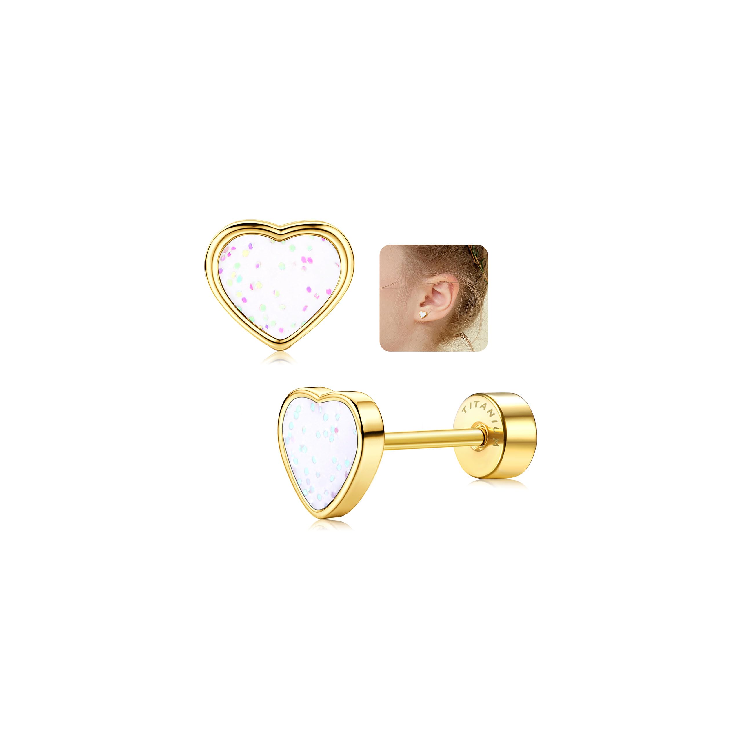 LOLIAS 20G Titan Herz Ohrstecker Ohrringe Für Mädchen Damen14K Gold Süße Kleine Pailletten Ohrstecker Hypoallergene Ohrringe Geschenke Mädchen Knorpel Tragus Ohrstecker Ohr Piercing