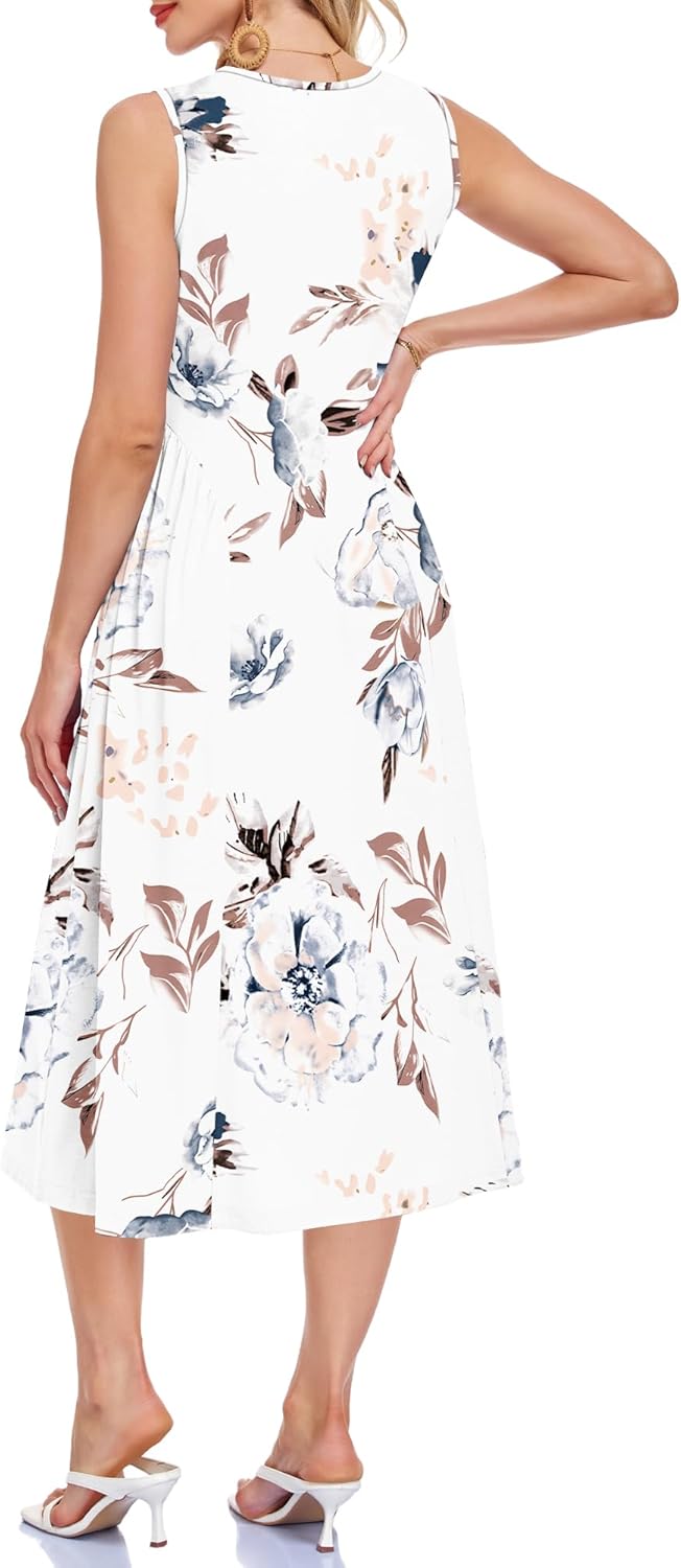 MISFAY Women's Summer Maxi Dress 2026 A-Line Pleated Flowy Long Dress Sleeveless Casual Beach Sundress with Pockets - Image 4