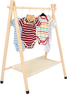 Queekay Baby Clothing Rack for Baby Shower Toddlers Wooden Kids Dress up Rack with Storage Shelf for Toddler Dogs Pets Small Clothes Kids Garment Closet(32.3" H, Natural)