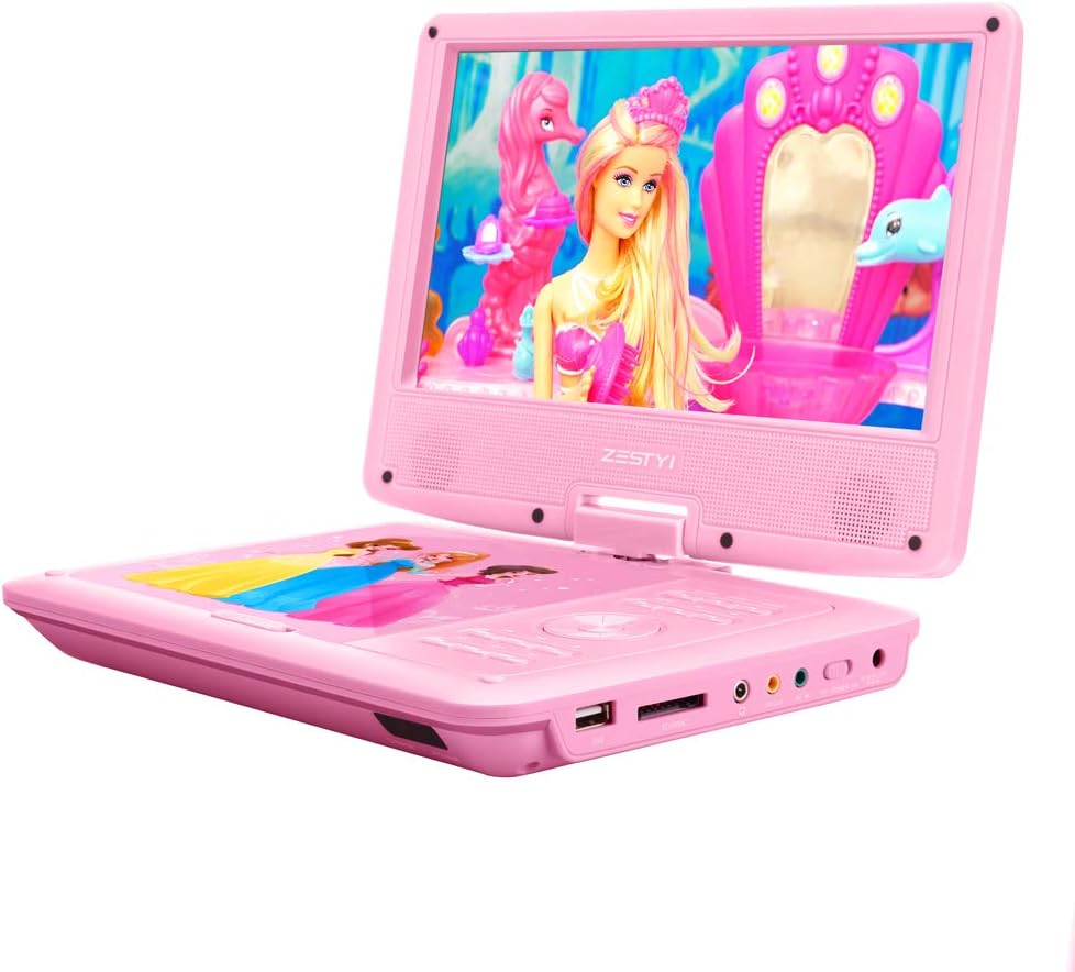 Nеw Dеаl ZESTYI 9 Portable DVD Player for Kids with Car Headrest Mount Holder, Rechargeable Battery, Wall Charger, Car Charger, SD Card Slot, USB Port & Swivel Screen (Pink)