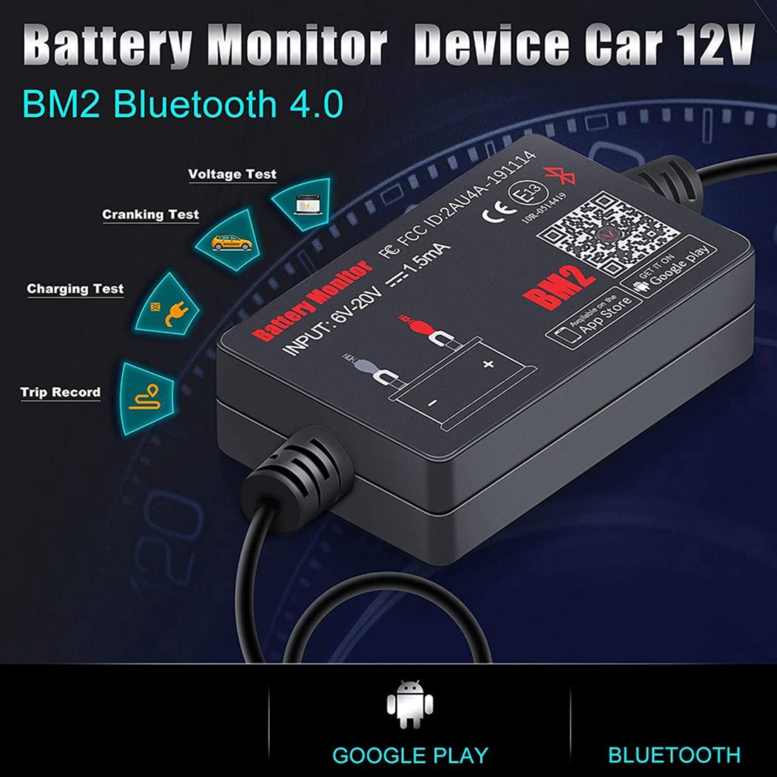 Outil de Diagnostic de Batterie de Test D'Analyseur de Batterie de Voiture de Moniteur de Batterie de Bluetooth BM2 12V pour le TéLéPhone D'Android IOS