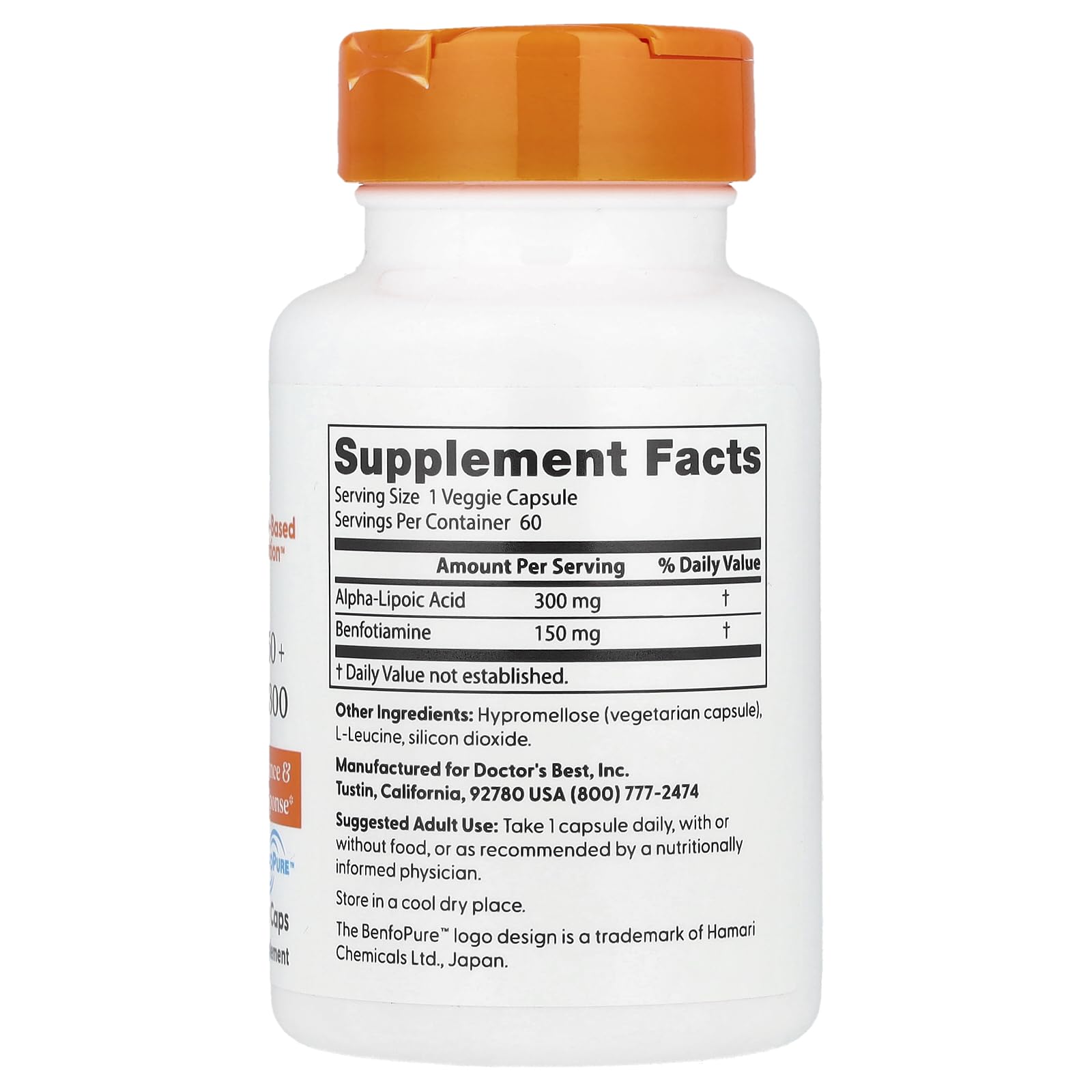 Doctor's Best - Benfotiamine + Alpha Acide lipoïque 150 mg / 300 mg - 60 Capsules végétariennes