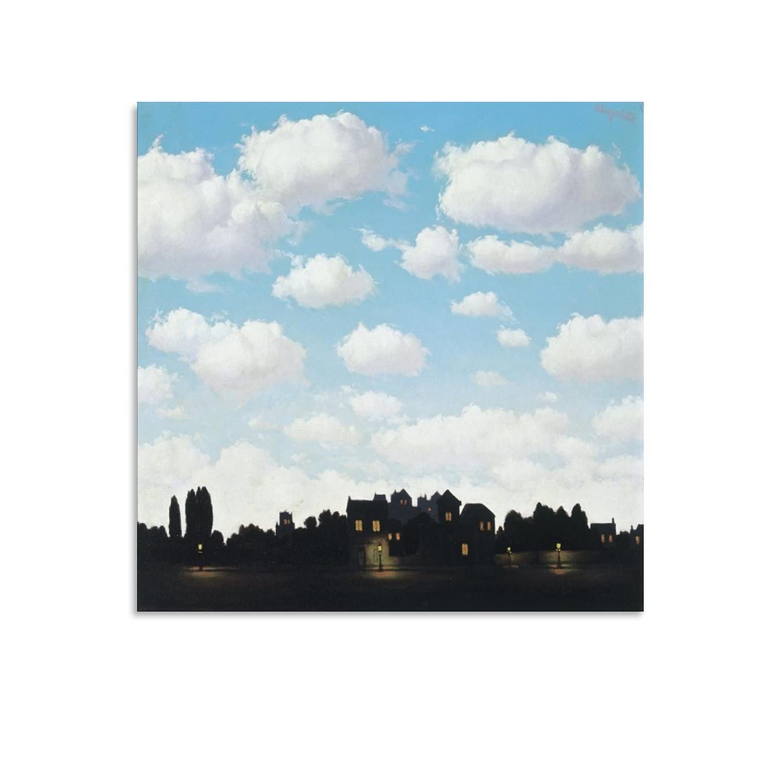 Rene Magritte Artwork The Empire of Lights, 1953 Painting Print Poster Artworks Canvas Aesthetic For Room Wall Art Modern Decor 16x16inch(40x40cm)