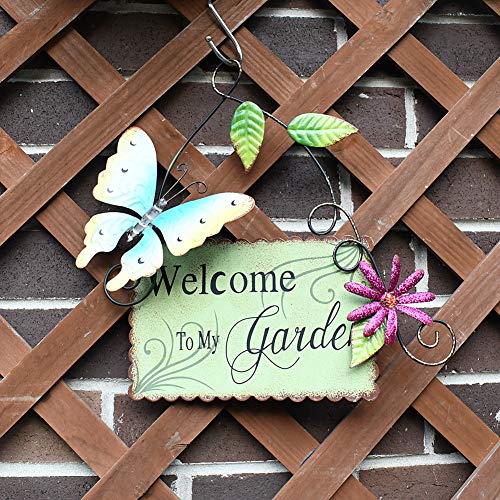 Metal Garden Welcome Sign with Butterfly Decor, Outdoor Hanging Welcome Sign for Garden Decoration Yard Decor - Thumbnail 3
