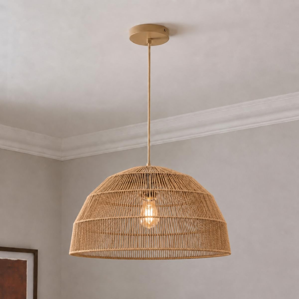 Cgc Lighting Thalia Natural Woven String Indoor Ceiling Lamp Shade Large 50Cm Natural String Woven Easy Fit Non Electrical (Thalia Natural Woven String)