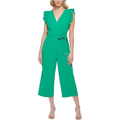 Tommy Hilfiger Womens Belted Ruffle Sleeve Jumpsuit