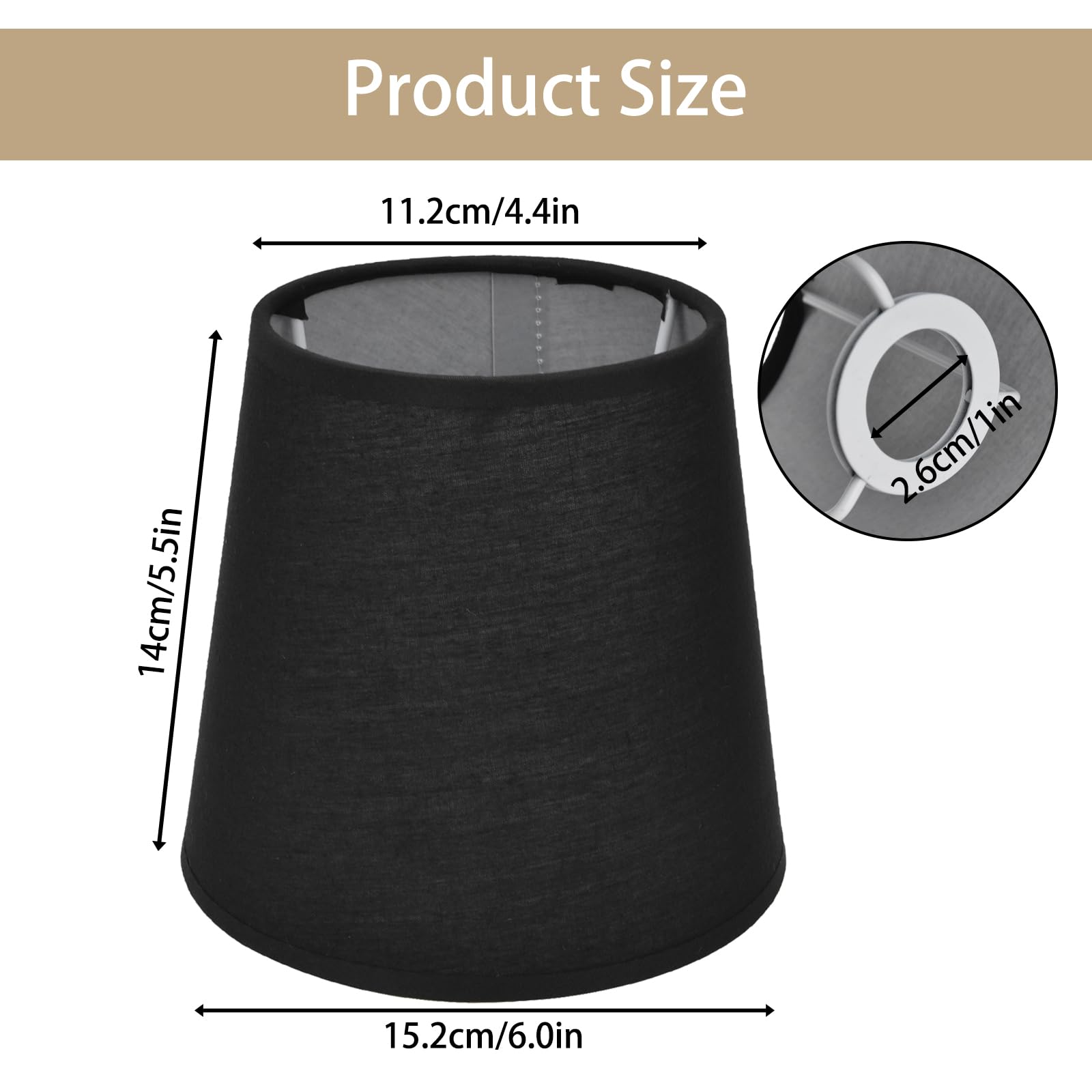 Yabound Lampshades for Floor Lamps, E14 Screw Fabric Light Shade Ceiling, Candle Lampshades, Ceiling Table Lamp Shade for Table Lamps, Floor Lamps, Chandeliers, Wall Lamps (Black) - Image 2
