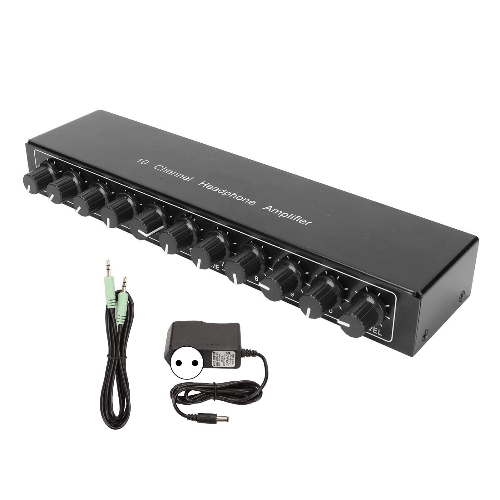 ciciglow Amplificatore per Cuffie Stereo, Splitter per Cuffie Portatile 1 in 10 out 10 Canali da 3,5 Mm con Controllo del Volume, Amplificatore Audio Stereo(Spina UE)