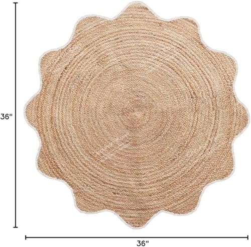 Miniatura 3 de Alfombra redonda de yute natural de 4 x 4, 5 x 5, 6 x 6 pies, alfombra redonda de yute festoneado, alfombra trenzada bohemia y ecológica, circular