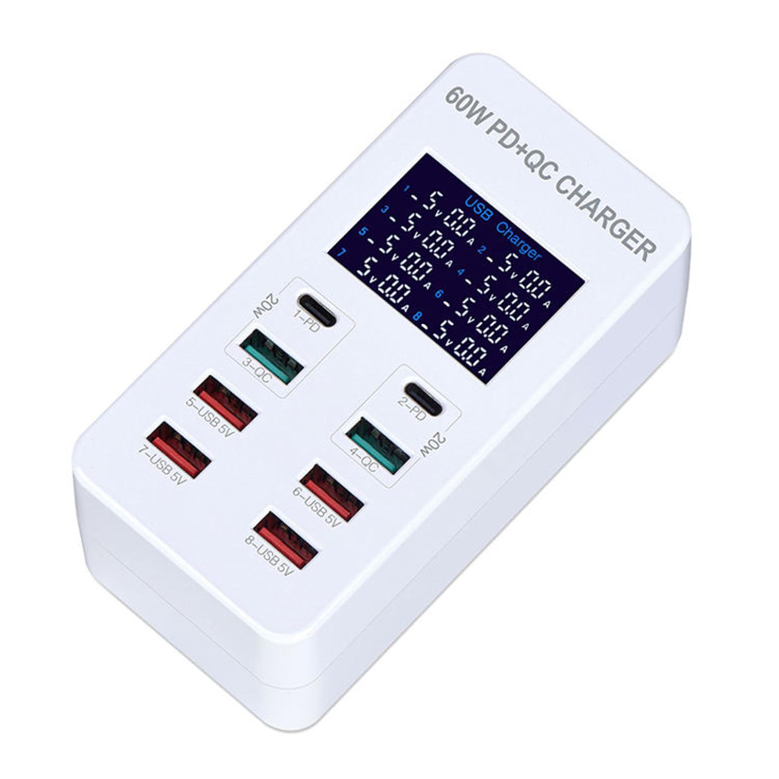 Caricabatterie USB a 8 porte Caricabatterie per telefono 60W 8A Prese USB multiple con display a LED Hub stazione di ricarica per tablet telefono