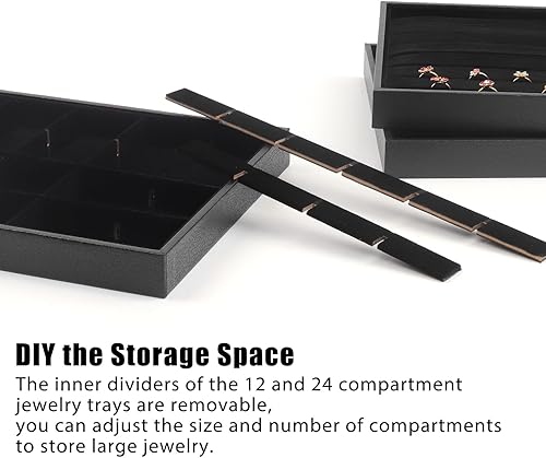 Miniatura 3 de Rocutus Bandejas de joyería, paquete de 3 bandejas apilables de terciopelo organizador de joyas, bandeja organizadora de anillos divididos para