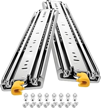 500Lb Load Capacity Heavy Duty Drawer Slides with Screws 18in 24in 30in 40in 54in 72in 76in 80in Full Extension Ball Bearing Side Mount 3-Fold Industrial Rails Locking Rail 1 Pair12in