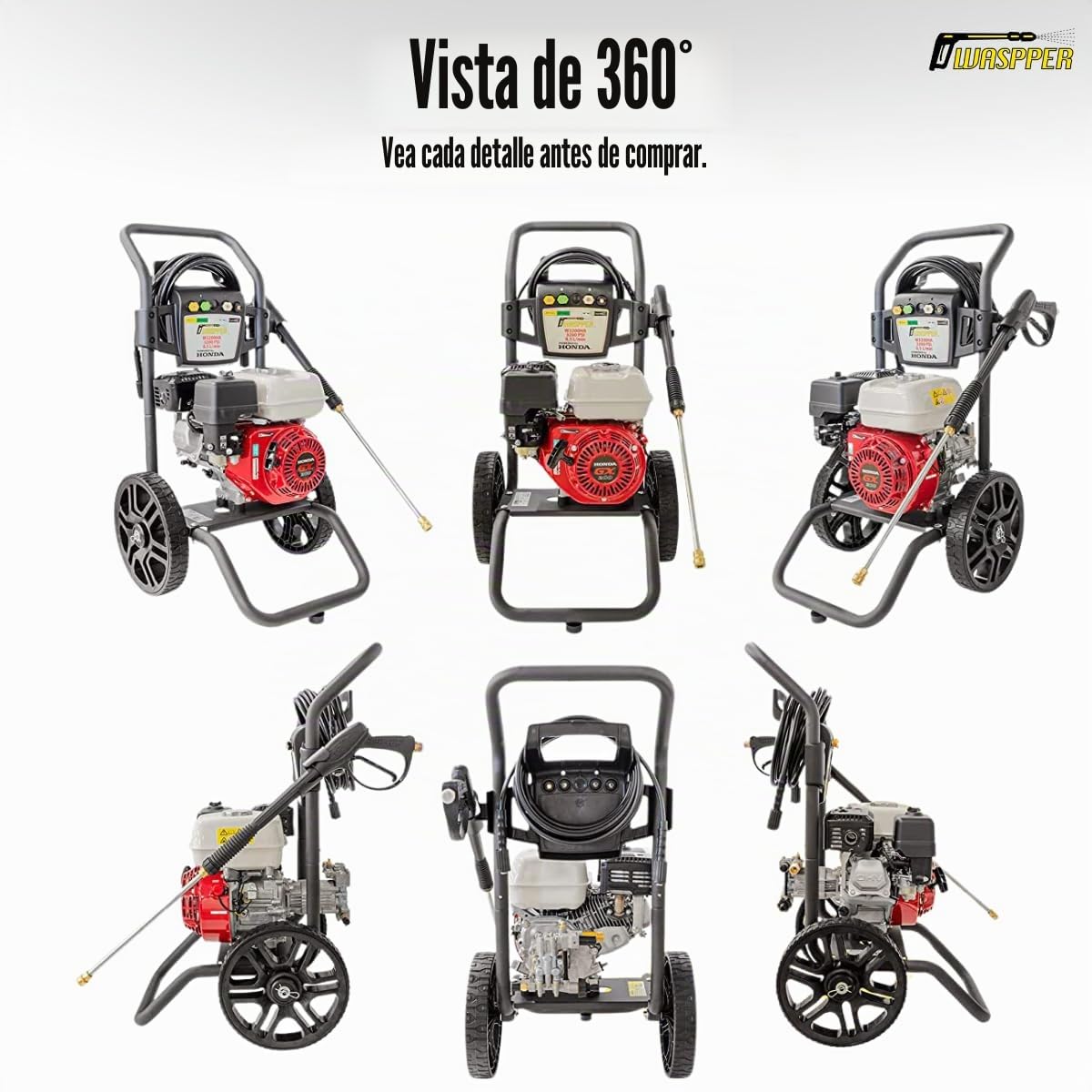 Hidrolimpiadora Gasolina 3200 PSI (220 Bar), Motor Honda GX200 208cc 6.5 HP, Hidrolimpiadora Alta Presión para Coche, Jardín y Patio, 8.5 L/min – Waspper W3200HA