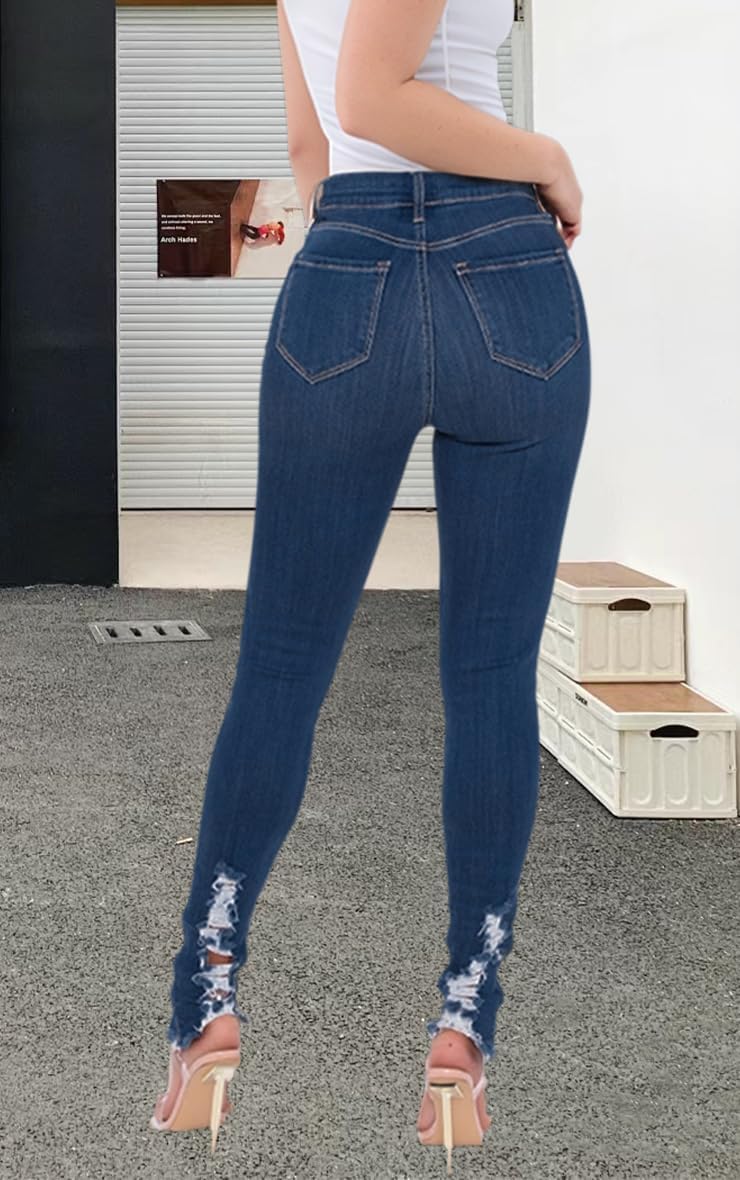 ZERMOM Ripped Skinny Jeans for Women Destroyed Mid Rise Stretch Denim Pants - Image 6