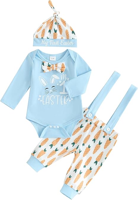 Set Vestito Neonato My 1st Easter - Pagliaccetto, Pantaloni E Cappello Con Orecchie, Tema Trattore E Coniglietto - Foto 8