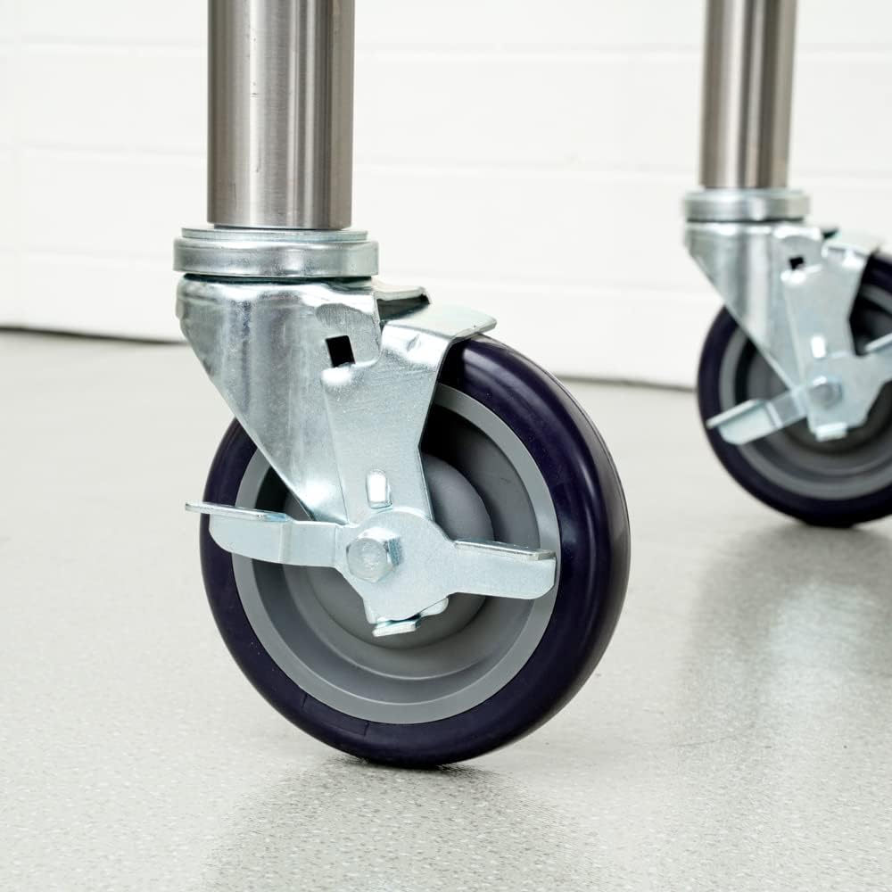 Restaurantware-Kitchen Tek 5 Inch Table Casters, 4 Heavy Duty Restaurant Equipment Casters - Swivel, 1,200-lb Capacity, Plastic Stem Caster Wheels, 2 Wheels With Brakes, For Kitchen Work Tables