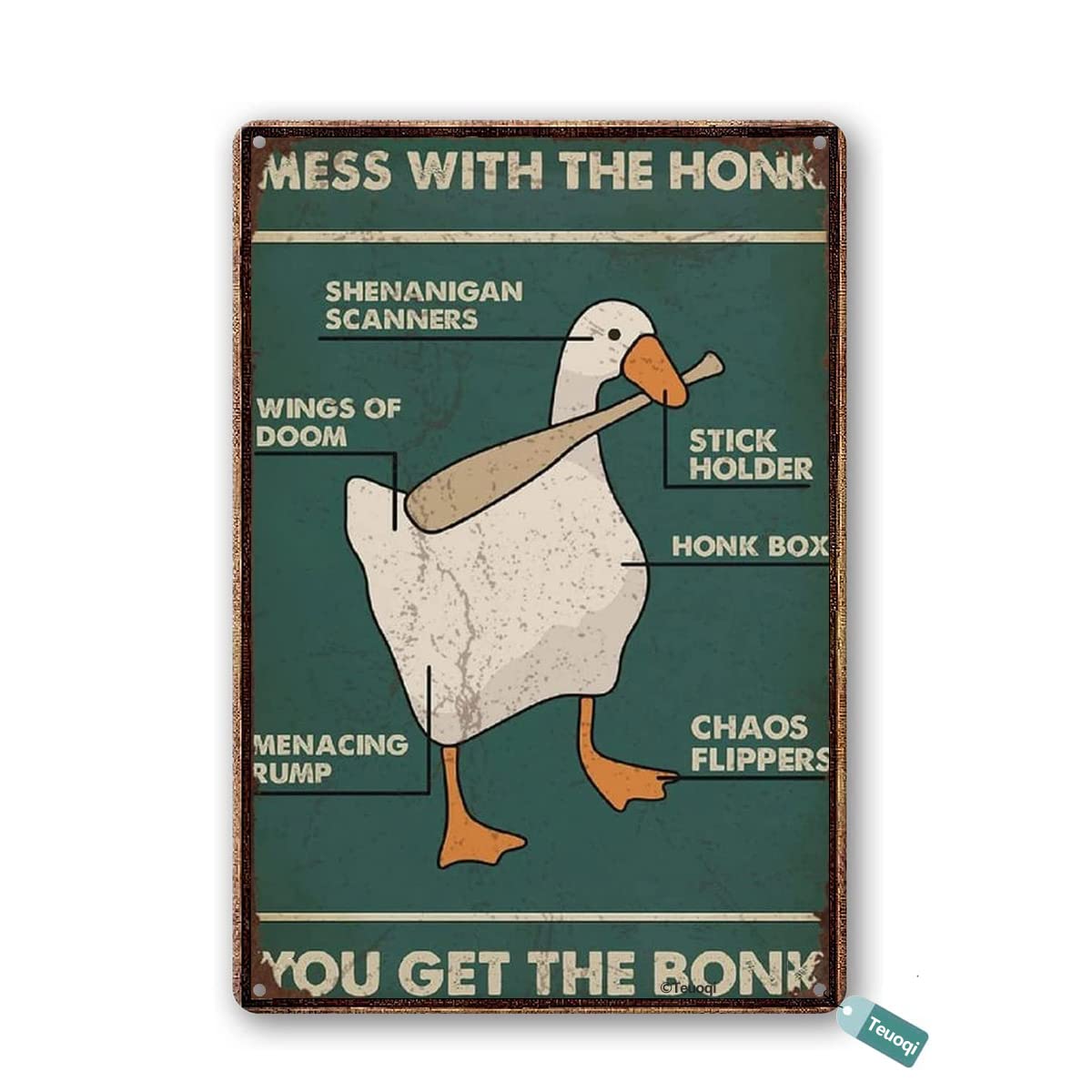 Bigccaee Tin Sign Mess With The Honk You Get The Bonk Metal Tin Sign Wall Decor Home Art Decoration Pub Plaque Retro Metal Tin Sign 8X12 Inches
