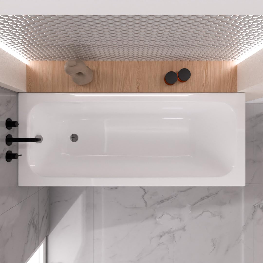 Wanna ECOLAM Pola 140x70 cm + obudowa | Nowoczesna wanna prostokątna, najwyższej jakości wanna akrylowa | Kompletny zestaw z odpływem, nóżki silikonowe | Design