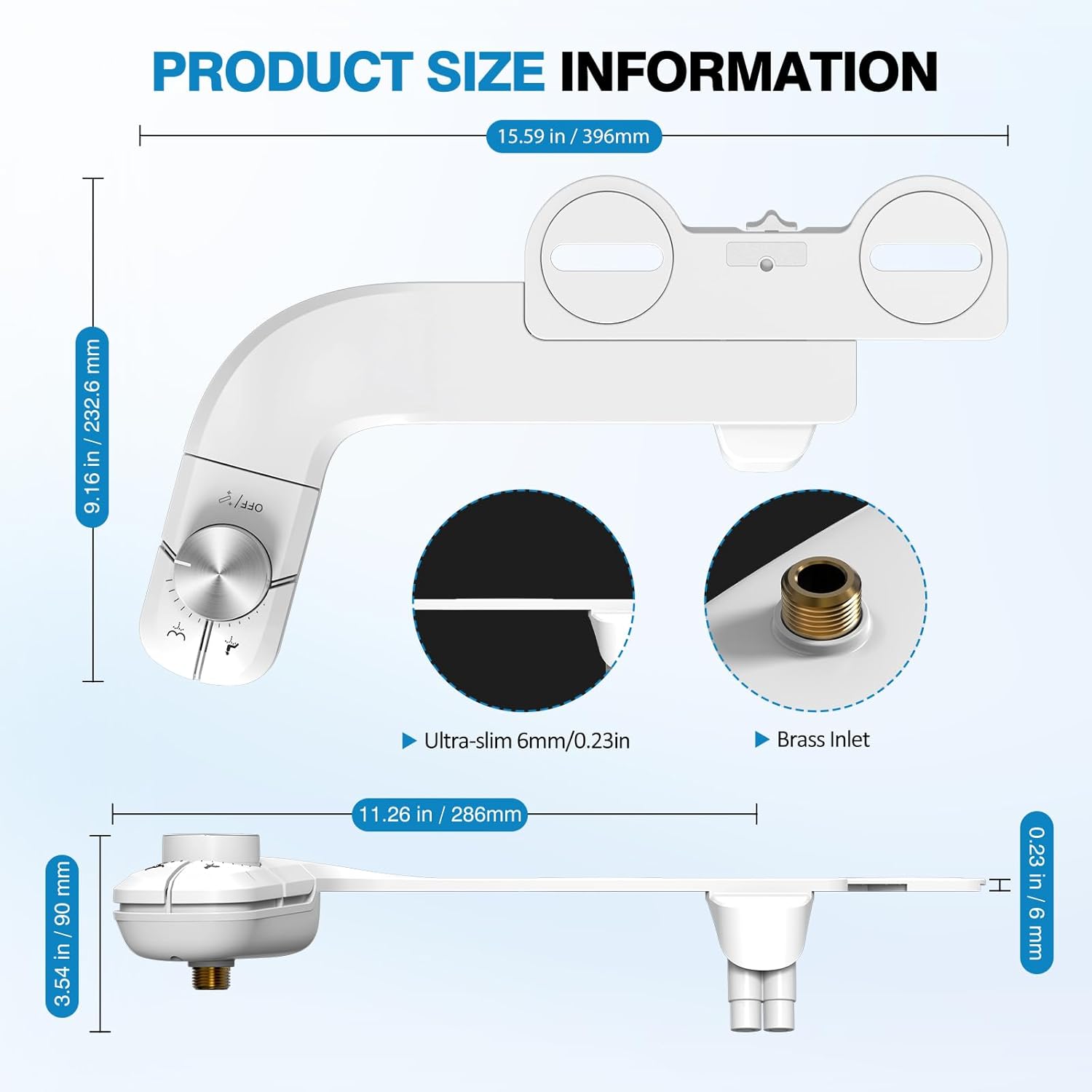 Non-Electric Bidet Attachment for Toilet, Ultra Slim Self-Cleaning Retractable Dual Nozzles for Rear & Feminine Wash, Adjustable Water Pressure,Stainless Steel Inlet