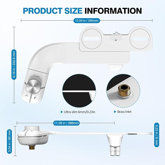 Non-Electric Bidet Attachment for Toilet, Ultra Slim Self-Cleaning Retractable Dual Nozzles for Rear & Feminine Wash, Adjustable Water Pressure,Stainless Steel Inlet