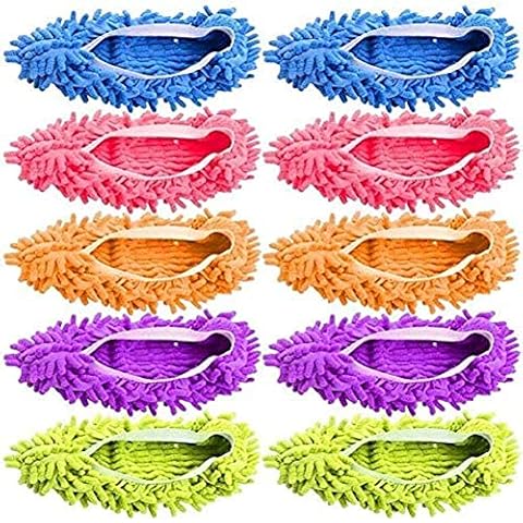 Tamicy Mop Slippers Shoes 5 Pairs (10 Pieces) - Microfiber Cleaning House Mop Slippers Floor Cleaning Tools Shoe Cover Soft Washable Reusable Microfiber Foot Socks Floor Cleaning Tools Shoe Cover Cover