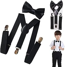 Children's Braces, Bow Tie and Strap Set, Bow Tie Sets Adjustable Y Braces for Boys and Girls, Black, L
