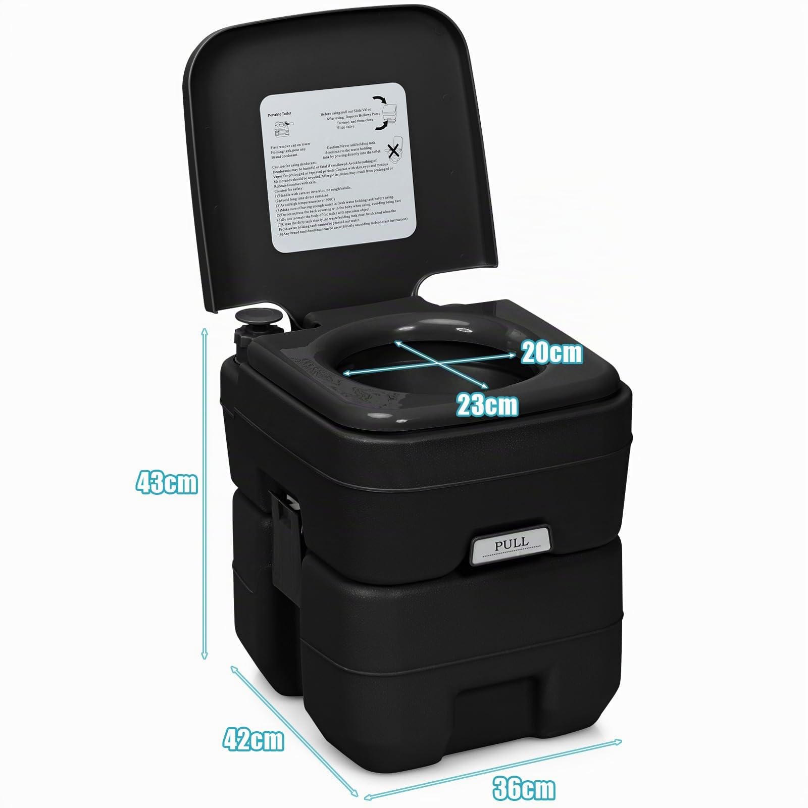 GOPLUS 20L Toilette Portable WC Chimique Mobile pour Camping Caravanes Hôpital Voyage en HDPE 41x35x41 CM (Noir)