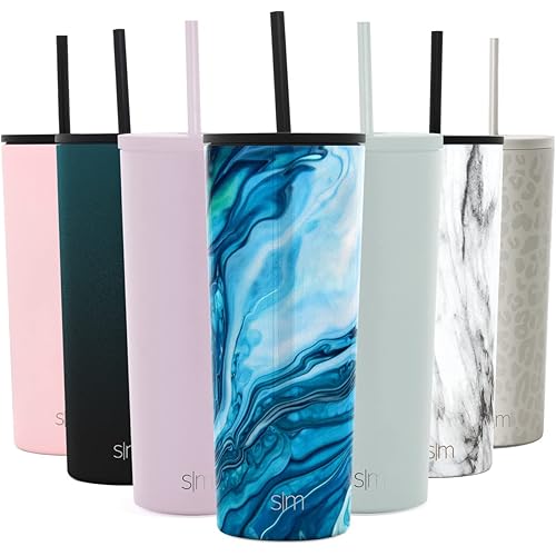 Simple Modern Insulated Tumbler Cup with Straw Lid and Flip Lid | Reusable Stainless Steel Water Bottle for Cold Brew Tea Iced Coffee Travel Mug | Classic Collection | 24oz | Ocean Geode