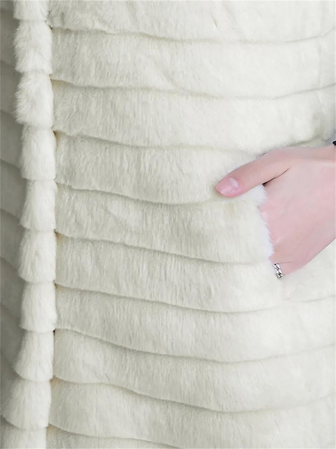 Gilet da donna beige lungo e soffice pelliccia sintetica gilet donna a righe senza maniche beige XXL, Beige, XXL