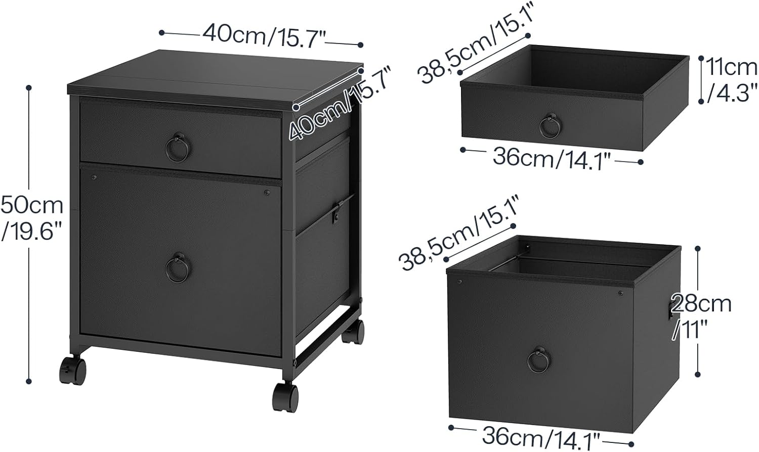 HOOBRO File Cabinet, 2-Drawer Vertical Mobile Office Cabinet, Rolling Printer Stand, for A4/Letter Size Files, Nonwovens Drawer, for Home Office, Black BB21WJ01