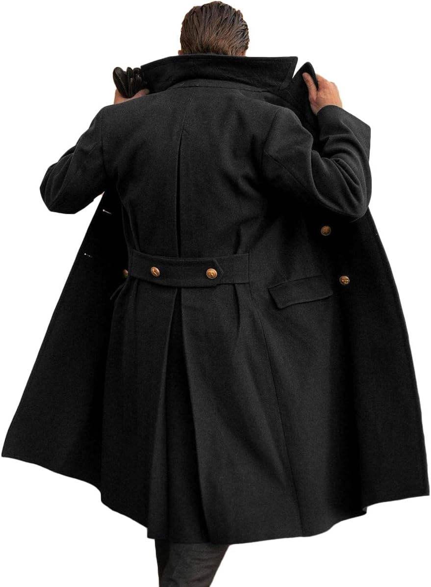 Men's Trench Coat Double Breasted Overcoat Wool Blend Long Pea Coat Slim Vintage Jackets Winter Warm Outwear