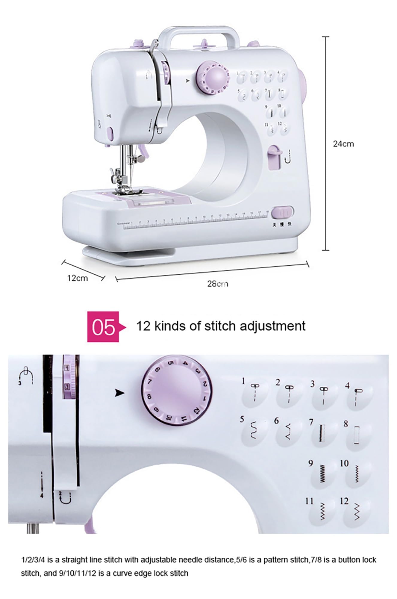 Macchina da cucire multifunzione a 12 punti, macchina da cucire portatile for principianti, doppia velocità - cuce avanti e indietro, set di strumenti for cucire for bambini, principianti for la famig