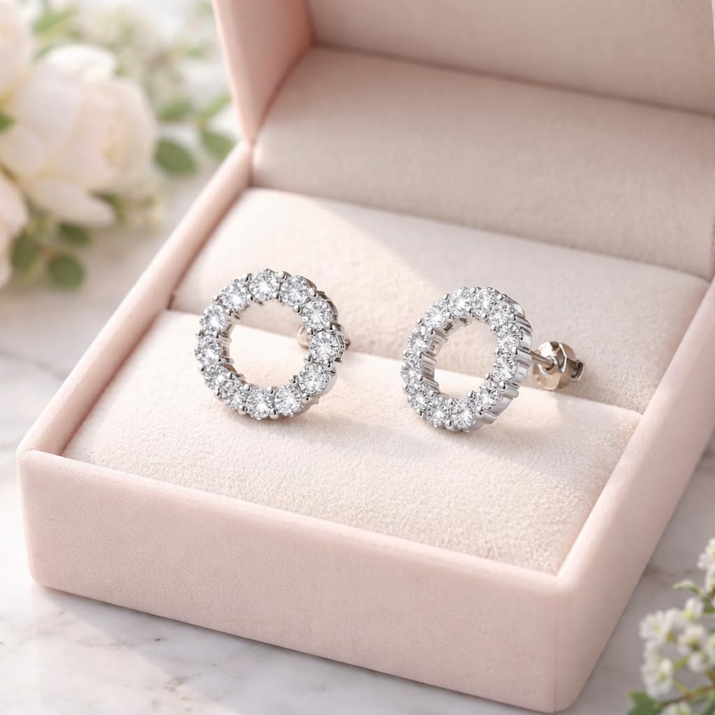 925 Sterling Silver Rhodium Plated 5A Zirconia Stud Earrings | Cubic Zirconia Diamond Cut Earrings for Women