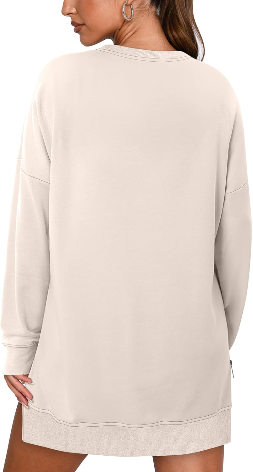 CHICZONE Crew Neck Oversized Sweatshirt Zipper Slit Long Sleeve Pullover for Women 2025 Trendy Fall Clothes - Image 5