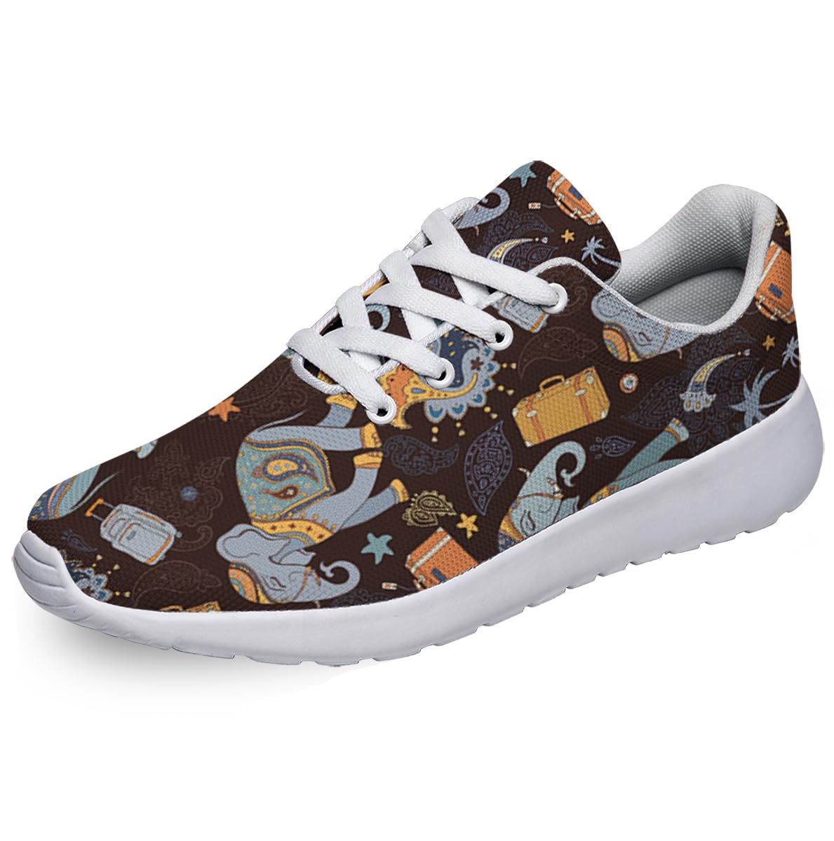 Women Men Elephant Prints Shoes Slip On Running Shoes Athletic Tennis Sneakers White Size 6