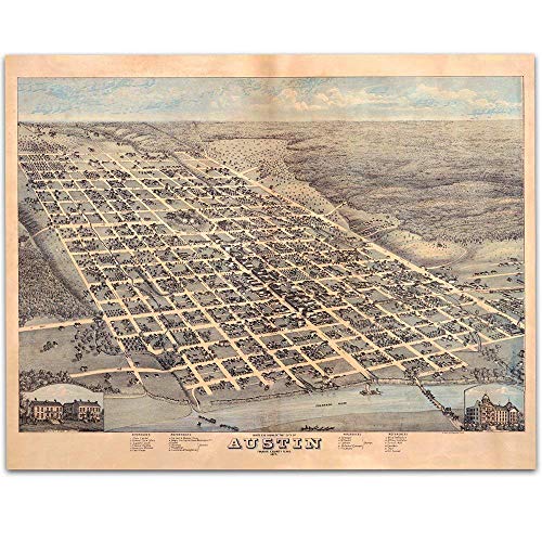 1873 Austin, Texas Vintage Map Poster 11x14 Unframed Poster - Historic Bird’s-Eye View City Grid Illustration, Antique Urban Planning Wall Art, Retro Cartography Print Home Office & Apartment Décor