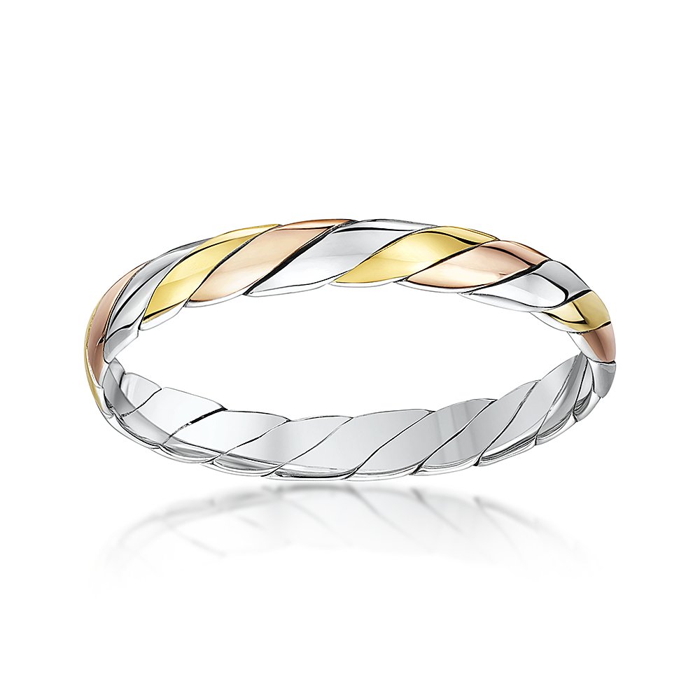 Theia Anillo de Bodas Trenzado de Oro Blanco y Amarillo de 9k de 3-5 mm