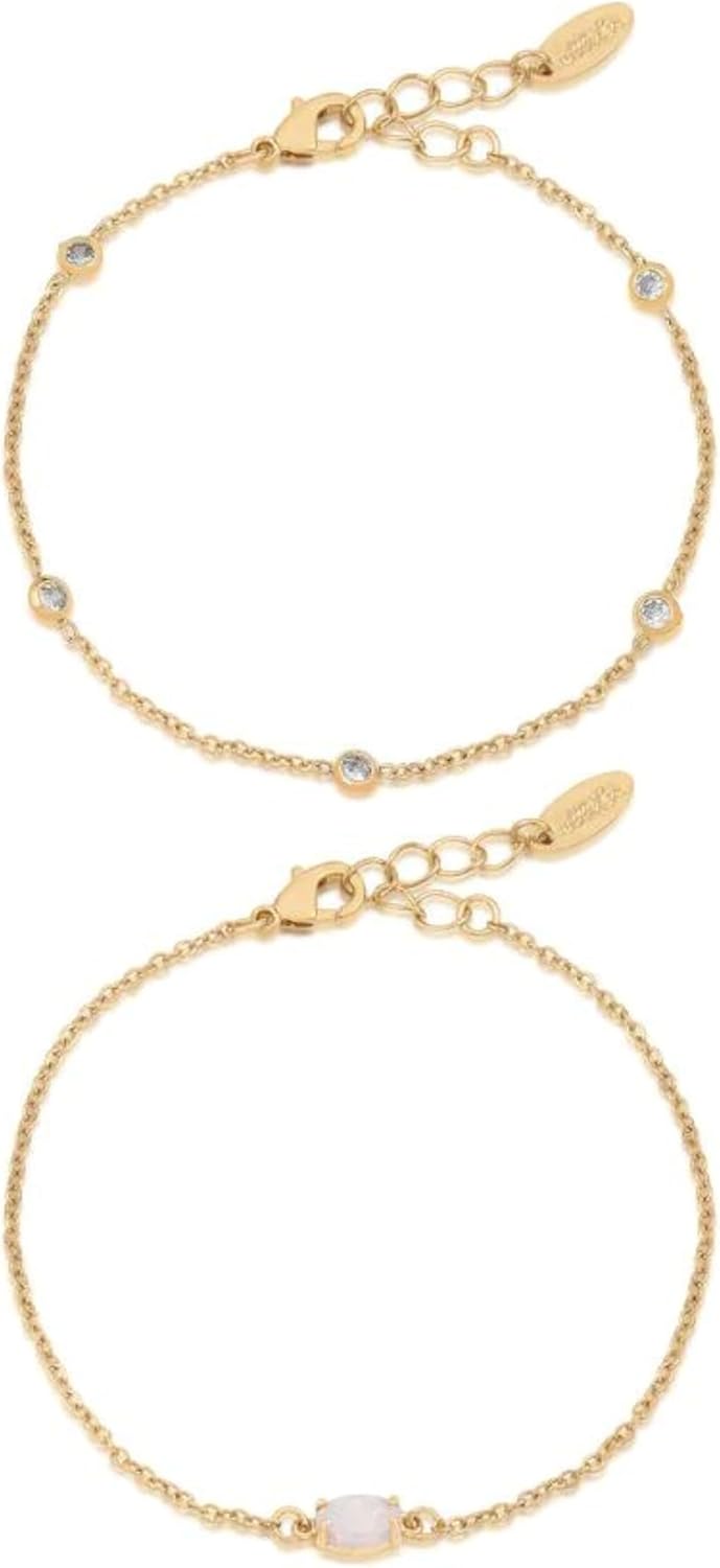 Ettika Bracelet for Women. Opal & Crystal Dainty 18k Gold Plated or Rhodium Bracelet Set with Extender Add On. Fashion Jewelry