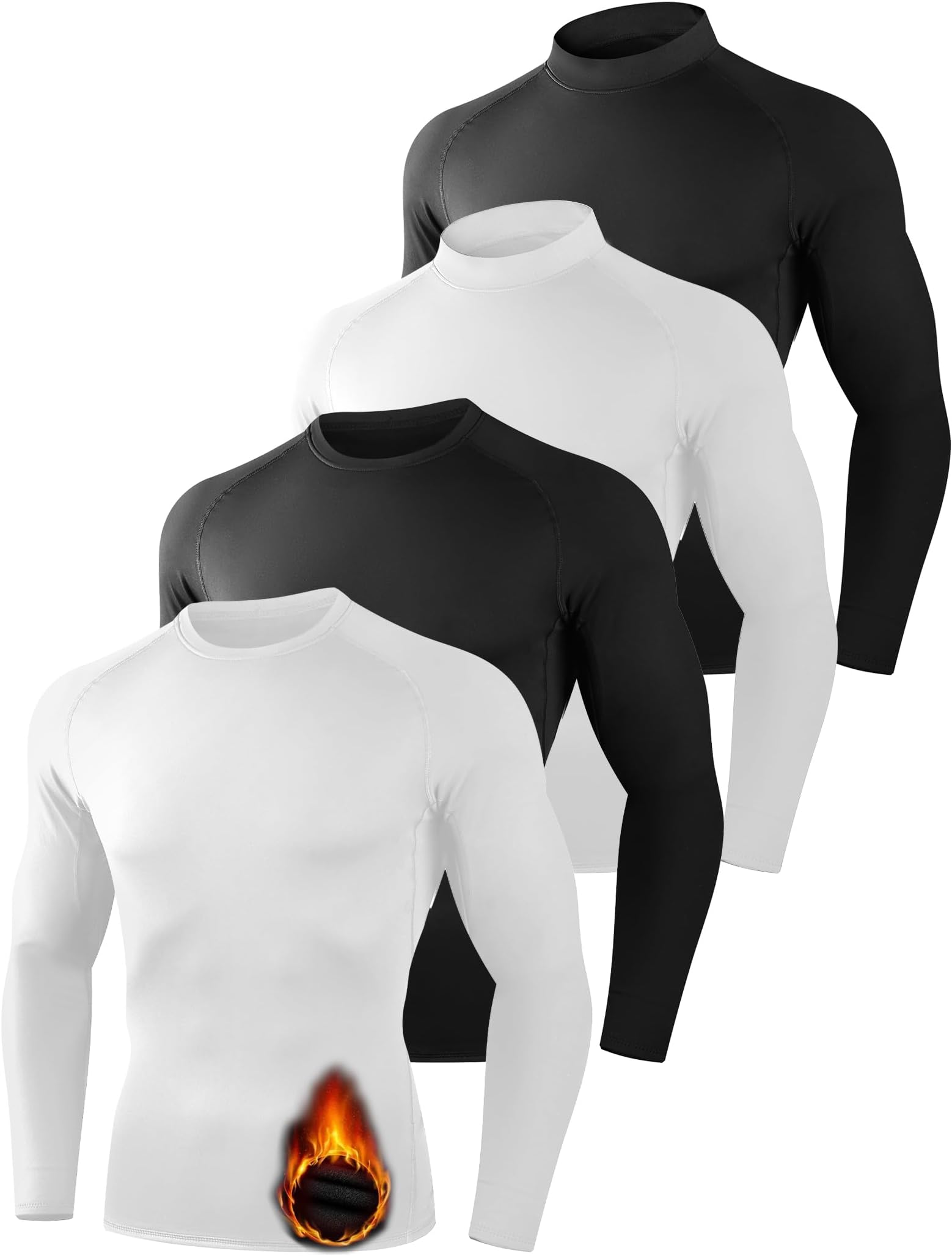 Dalavch 5 Pack Thermal Compression Shirts for Men Mock Turtleneck Long Sleeve Running Undershirt Base Layer Tops for Winter