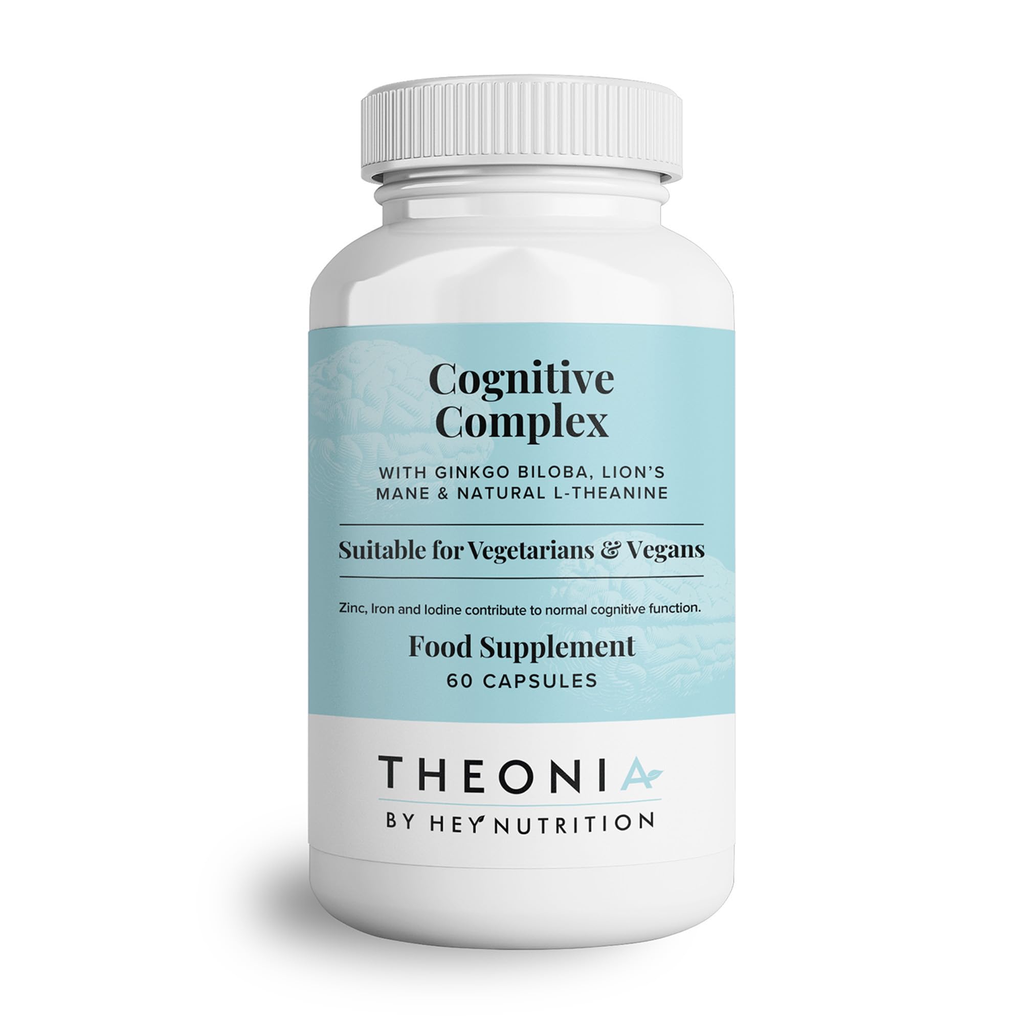 Theonia Cognitive Complex Supplement - Ginkgo Biloba, Lion’s Mane & Natural L-Theanine - Supports Mental Performance, Memory, and Psychological Function - UK Manufactured - 60 Vegan Capsules