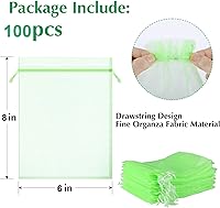 Vista 2 de Kikhope 100 bolsas de protección de frutas, bolsa de malla para cubierta de frutas de jardín de 8 x 6 pulgadas, bolsas de red de frutas con cordón