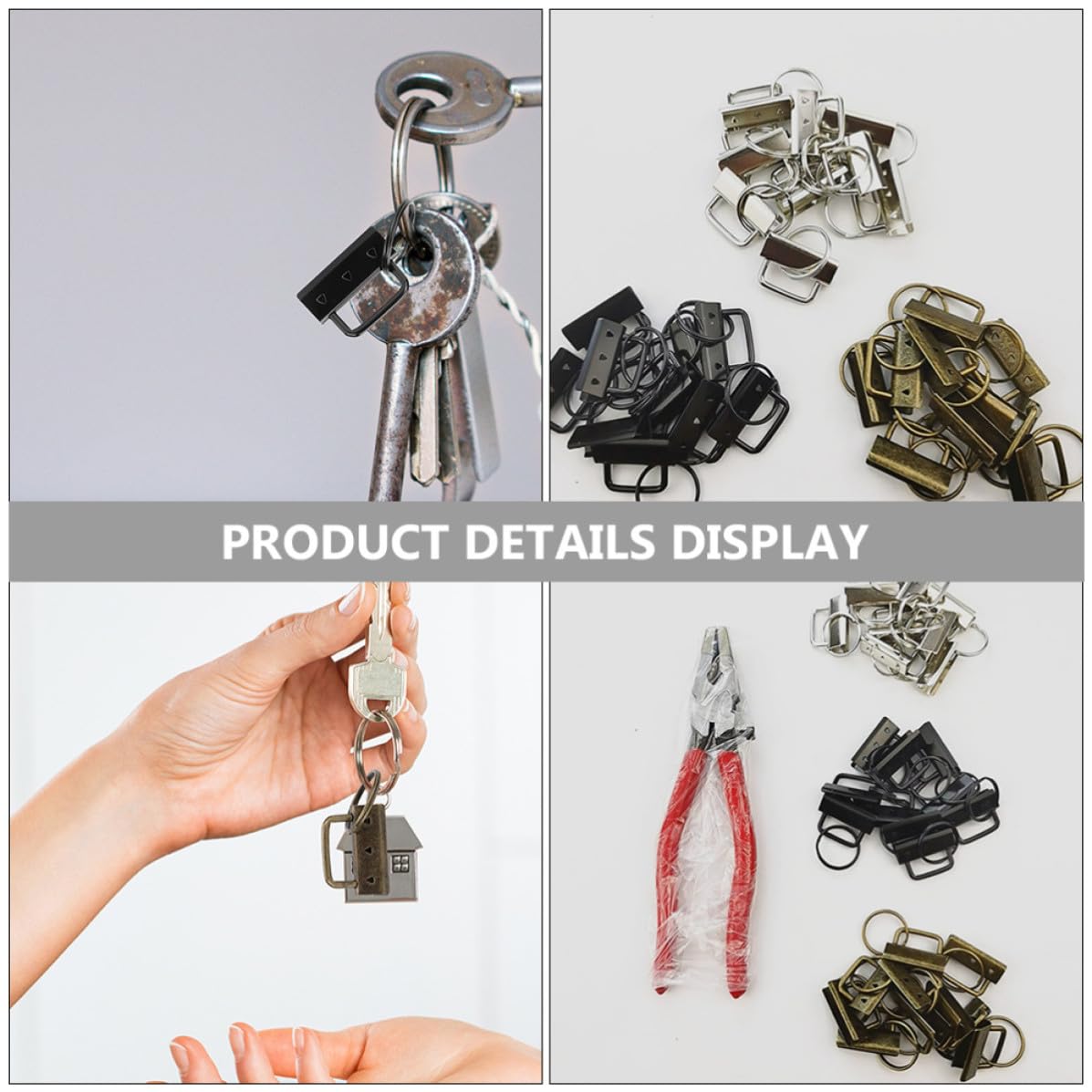 Set 1 Pezzo Portachiavi in Ferro con Fermagli per Nastro da 32mm, 30 Clip per Chiavi per Fai da Te e Creazioni Artigianali