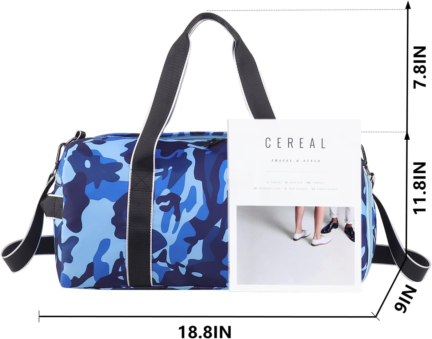 Kids Overnight Duffle Bag Girls Boys Sports Gym Bag with Shoe Compartment Wet Pocket Camouflage travel bag (Blue) - Image 3