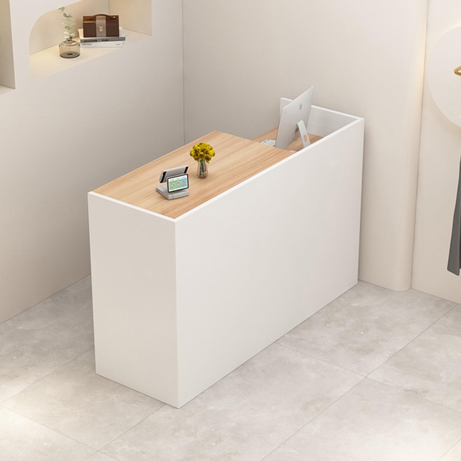 Reception Desk with Counter, L 35.4-74.8'' , Modern Front Desk Reception Counter, Solid wood ecological board, large storage space,with Storage Drawers, front office desk for Salon, Office, Lobby