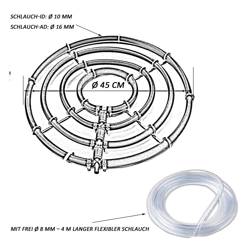 Difusor de aire para estanque, acero inoxidable, aireador hidropónico con peso KoiPond, triple anillo, mejora la salud de los peces y las plantas (4 bucles/Ø45 cm)