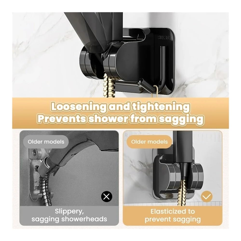 Lot de 2 Supports de pommeau de Douche réglables, Support Mural Auto-adhésif avec Crochet, Accessoires de Salle de Bain (Noir)