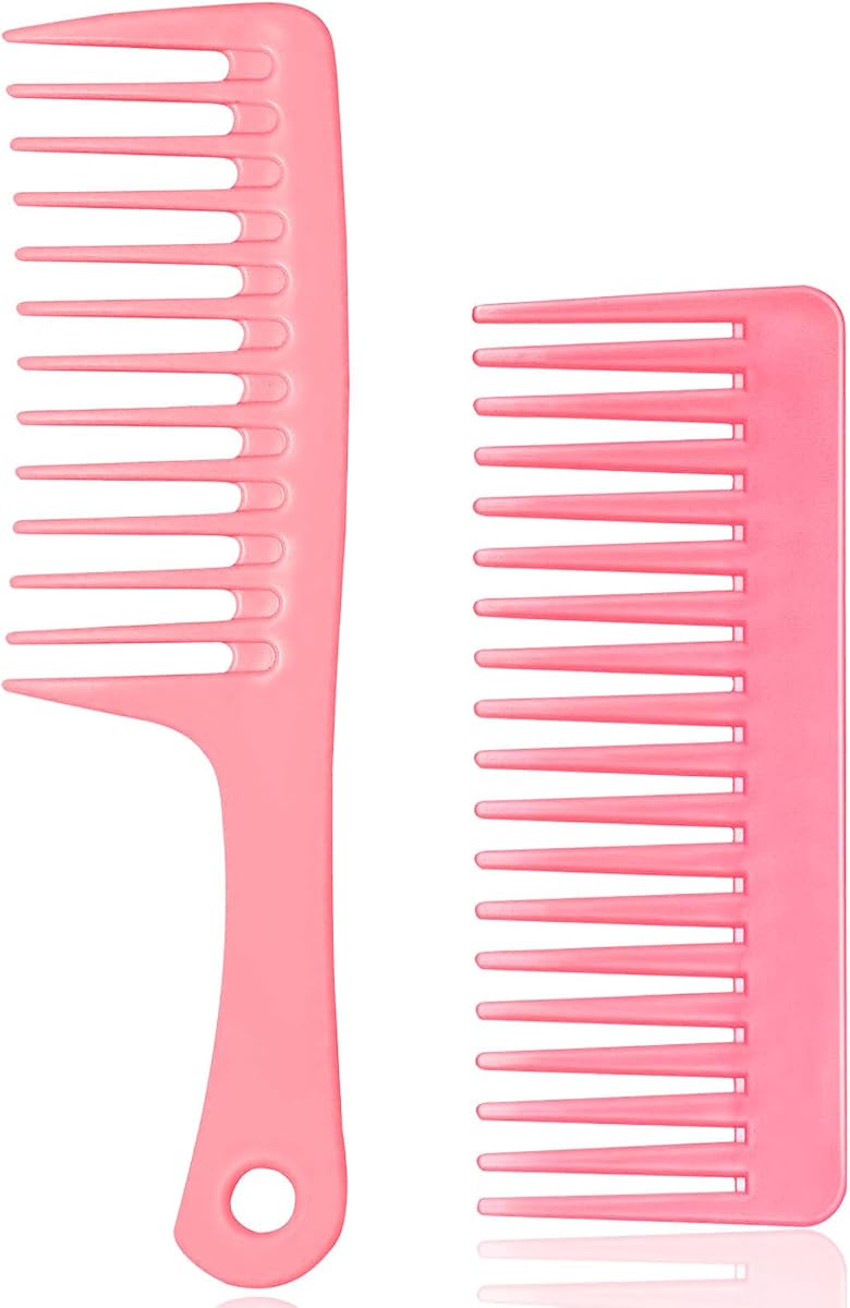 FIRSTPELLA 2PCS Wide Tooth Comb for Curly - Large Hair Detangling Styling Combs for Wet Dry Hair,Shampoo Shower Comb for Women Men (Pink)