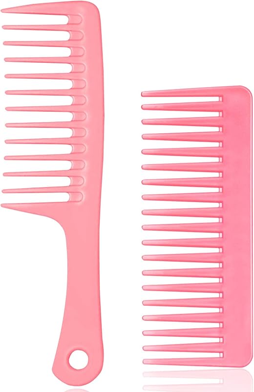 FIRSTPELLA 2PCS Wide Tooth Comb for Curly - Large Hair Detangling Styling Combs for Wet Dry Hair,Shampoo Shower Comb for Women Men (Pink)