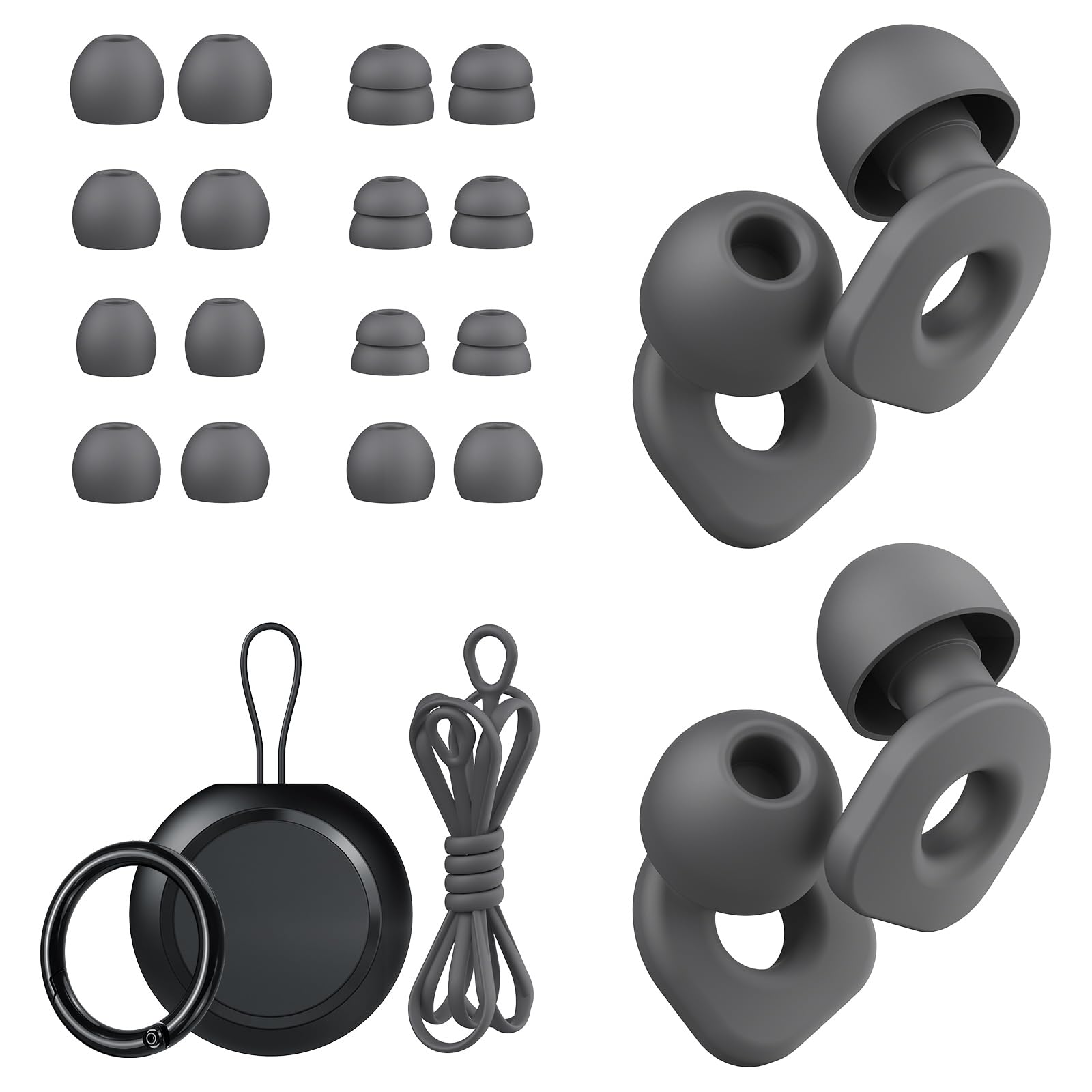 2 pares de tapones para los oídos para dormir, tapones reutilizables para los oídos con 8 pares de almohadillas para los oídos y un cable conector, tapones suaves para los oídos para reducción